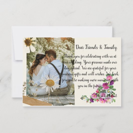 Carte De Remerciements Élégant Script Love Photo Mariage (Dos)