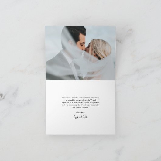 Carte De Remerciements Élégant script manuscrit Mariage photo (Intérieur)