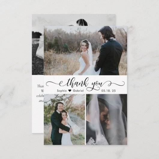 Carte De Remerciements Élégant script manuscrit Mariage photo Collage (Devant / Derrière)