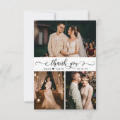 Carte De Remerciements Élégant script manuscrit Mariage photo Collage (Devant)