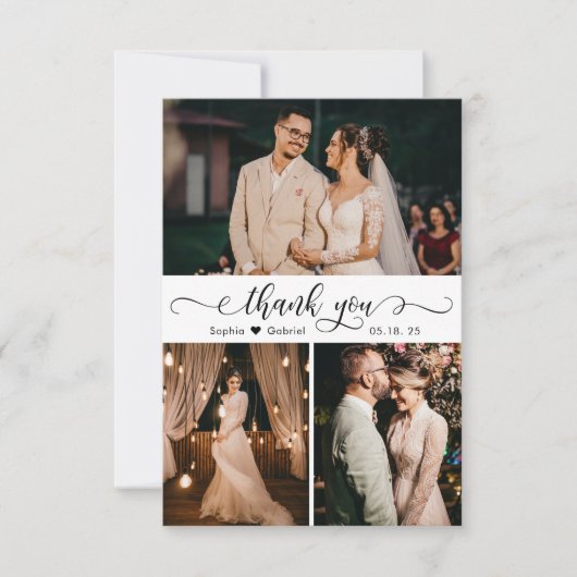 Carte De Remerciements Élégant script manuscrit Mariage photo Collage (Devant)