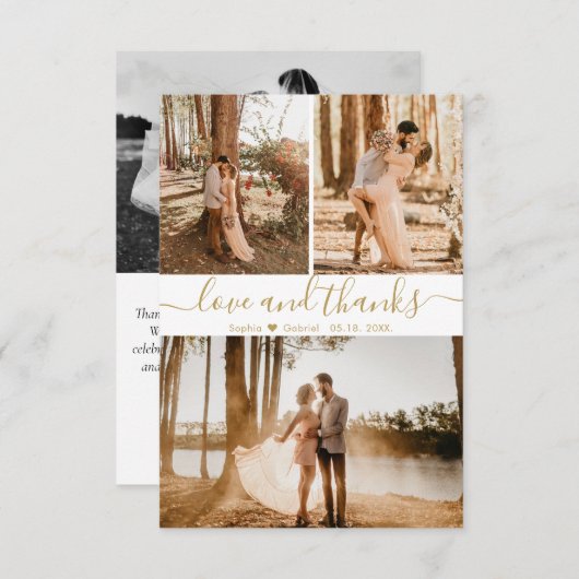 Carte De Remerciements Élégant script Mariage 3 Photo Collage (Devant / Derrière)