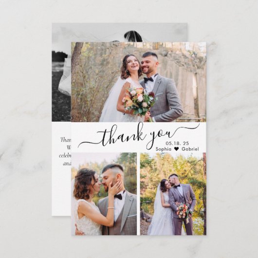 Carte De Remerciements Élégant script Mariage photo Collage (Devant / Derrière)