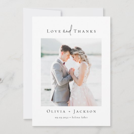 Carte De Remerciements Élégant script Mariage photo complet (Devant)