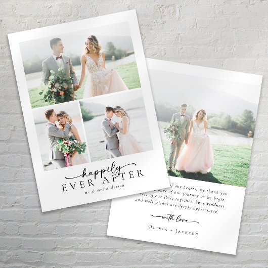 Carte De Remerciements Élégant script Mariage photo multiple