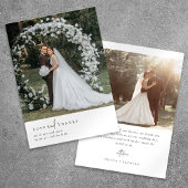 Carte De Remerciements Élégant script Mariage photo romantique