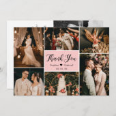 Carte De Remerciements Élégant Script Mariage rose Multiphoto Collage (Devant / Derrière)