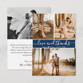 Carte De Remerciements Élégant Script Marine Mariage 3 Photo Collage (Devant / Derrière)