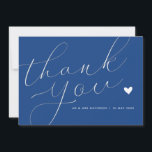 Carte De Remerciements élégant script marseille bleu mariage<br><div class="desc">Un carte de remerciements mariage moderne avec un merveilleux script blanc sur la couleur bleu marseille. Ajoutez un message de remerciement personnel à vos invités.</div>