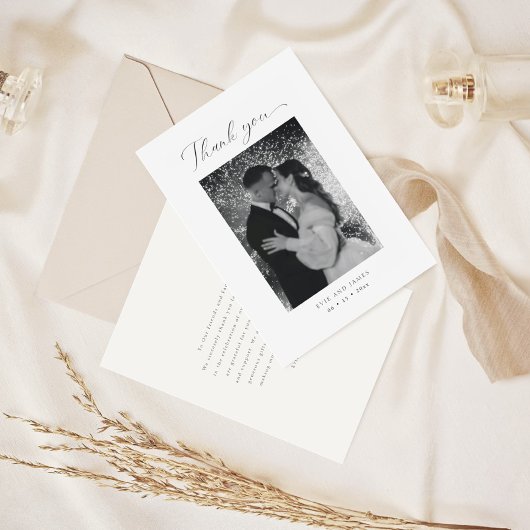 Carte De Remerciements Élégant script minimal Mariage photo