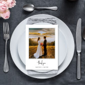 Carte De Remerciements Elegant Script Minimalist 2-Photo Wedding