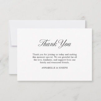 Carte De Remerciements Élégant script minimaliste Mariage blanc formel