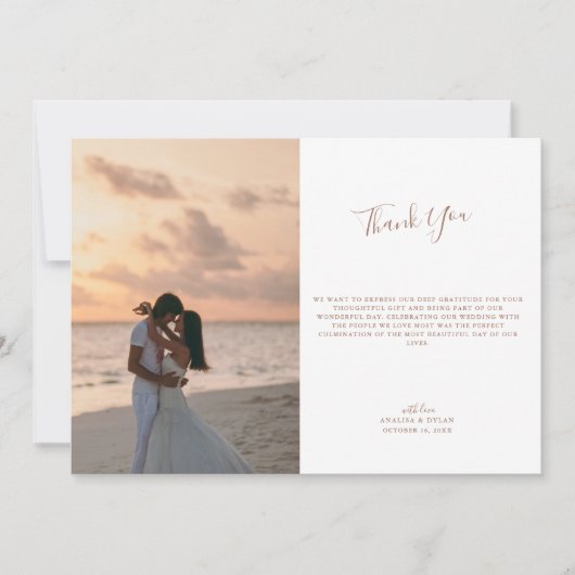 Carte De Remerciements Élégant Script Mocha Monogram Mariage Photo (Devant)