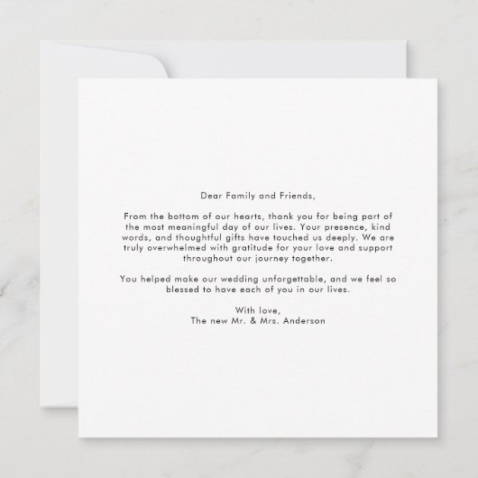 Carte De Remerciements Elegant Script Modern Classic Newlywed Photo (Dos)