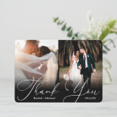 Carte De Remerciements Élégant script moderne 4 Mariage photo invité (Debout devant)