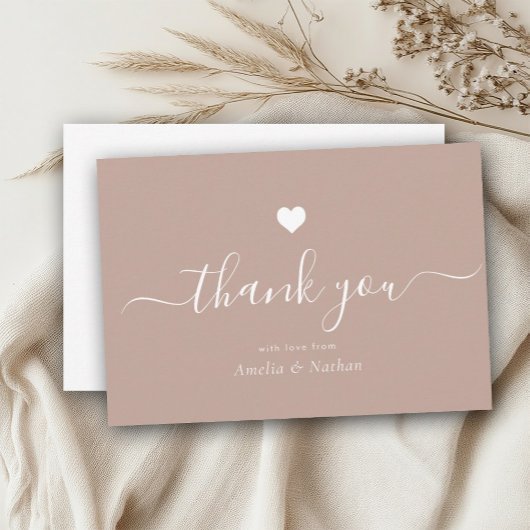 Carte De Remerciements Élégant Script Moderne Noir Cœur Rouge Foncé Riche