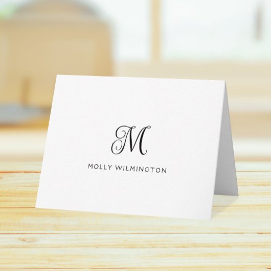 Carte De Remerciements Elegant Script Monogram Black White Note Cards