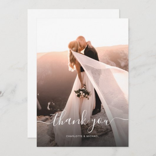 Carte De Remerciements Élégant script Monogramme Mariage photo (Devant / Derrière)