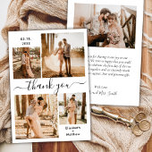 Carte De Remerciements Élégant Script noir blanc 4 Photo Collage Mariage