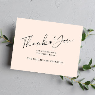Carte De Remerciements Élégant script nuptiale douche blush rose