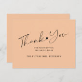 Carte De Remerciements Élégant script nuptiale douche crème de pêche (Devant / Derrière)
