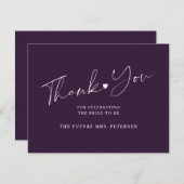 Carte De Remerciements Élégant script nuptiale douche prune violette (Devant / Derrière)