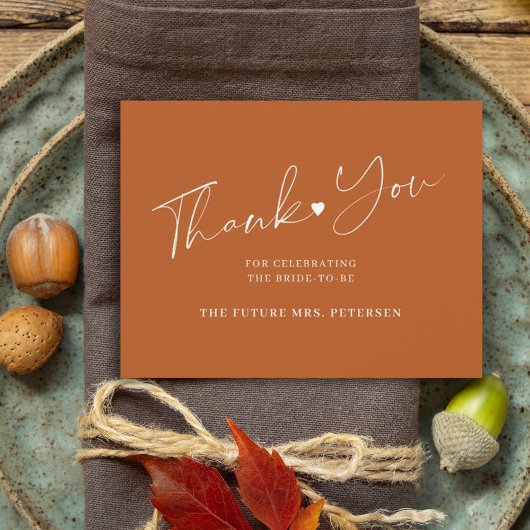 Carte De Remerciements Élégant script nuptiale douche terre cuite
