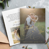 Carte De Remerciements Élégant script or 2 photos mariage