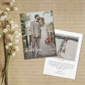 Carte De Remerciements Elegant Script Overlay Simple Two Photo Wedding
