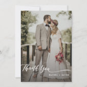 Carte De Remerciements Elegant Script Overlay Simple Two Photo Wedding (Devant)