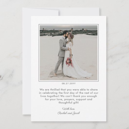 Carte De Remerciements Elegant Script Overlay Simple Two Photo Wedding (Dos)