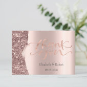 Carte De Remerciements Élégant Script Pailleté Or Rose (Debout devant)