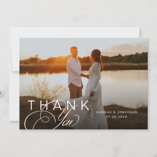 Carte De Remerciements Élégant script paysage photo Mariage (Devant)