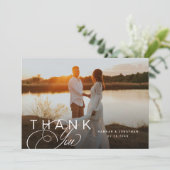 Carte De Remerciements Élégant script paysage photo Mariage (Debout devant)