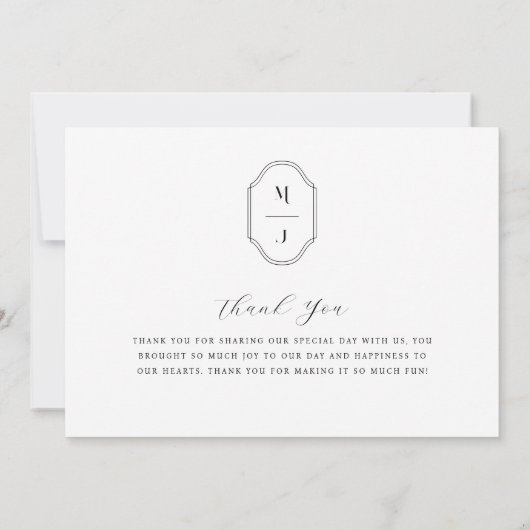 Carte De Remerciements Élégant Script Personnalisé Monogramme Mariage 3 P (Dos)