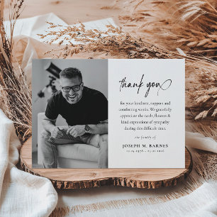 Carte De Remerciements Élégant Script Photo Funeral