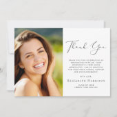 Carte De Remerciements Élégant script photo Graduation (Devant)