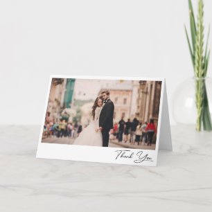 Carte De Remerciements Élégant Script Photo Mariage Blanc Plié
