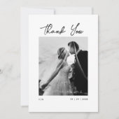 Carte De Remerciements Élégant script photo Mariage noir et blanc (Devant)