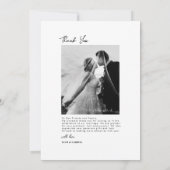 Carte De Remerciements Élégant script photo Mariage noir et blanc (Dos)