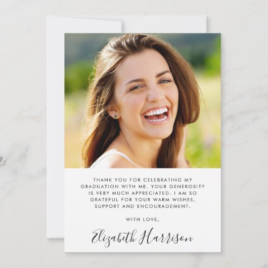 Carte De Remerciements Élégant Script Photo Overlay Graduation (Dos)