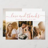 Carte De Remerciements Élégant Script rose blanc 3 Photo Mariage (Devant / Derrière)