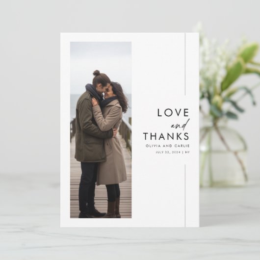 Carte De Remerciements Élégant Script Rustic Photo Mariage (Debout devant)