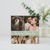 Carte De Remerciements Élégant Script Sage Green 5 Photo Collage Mariage (Debout devant)