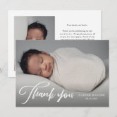 Carte De Remerciements Élégant Script Simple Baby Photo (Devant / Derrière)