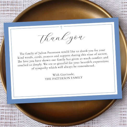 Carte De Remerciements Élégant Script Simple Cross Custom Funeral