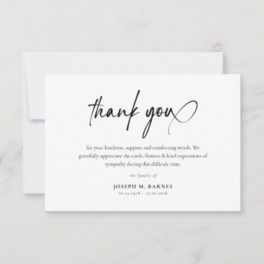Carte De Remerciements Élégant Script Simple Funéraire (Devant)