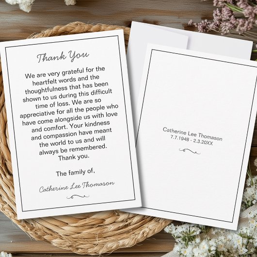 Carte De Remerciements Elegant Script Simple Funeral Flat Thank You Card