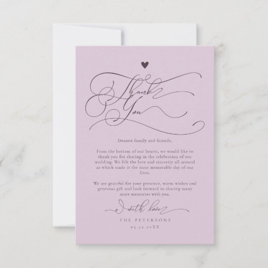 Carte De Remerciements Élégant Script Typographie Plum Mariage (Devant)