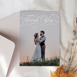 Carte De Remerciements Elégant Script typographie Points Photo Mariage